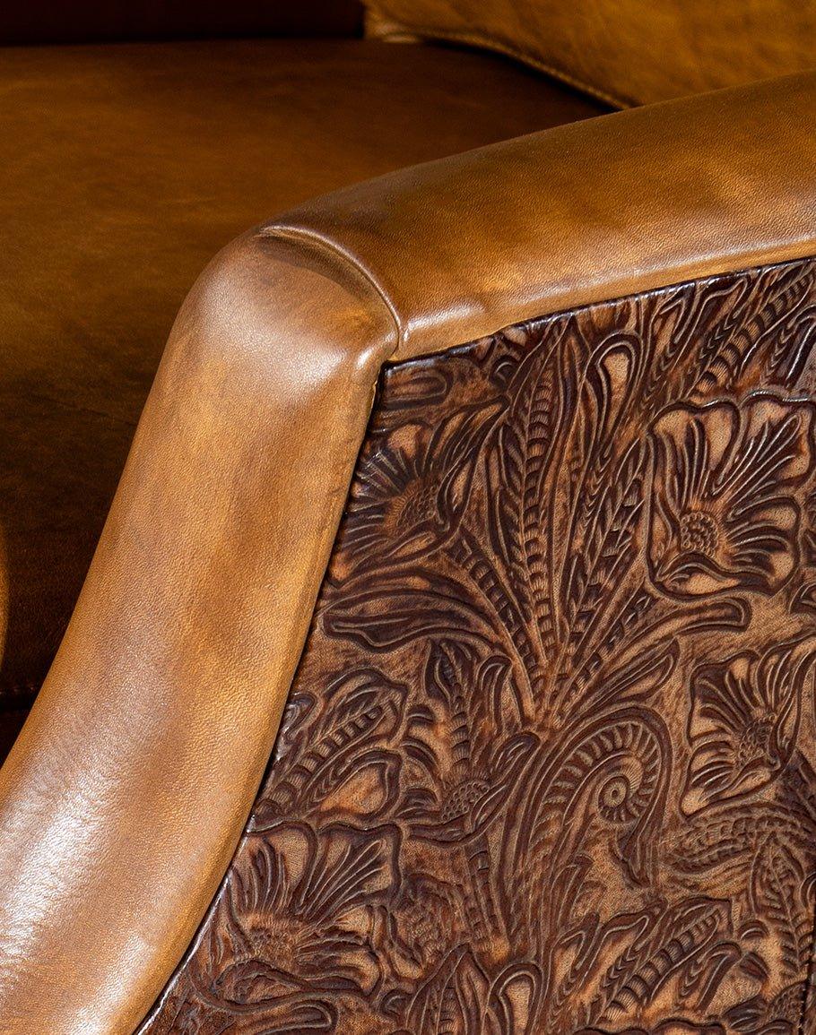 Rustic Western Embossed Leather Swivel Glider - American Made Western Furniture - Your Western Decor