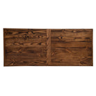 A reclaimed wooden office desk top featuring a rustic dark brown wood grain pattern with a vertical seam down the center, shown against a plain white background.