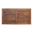 A rectangular rustic wooden table top with a thick raised border and a central vertical plank, shown against a plain white background.