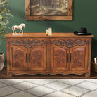 Saddler Hand Carved Sideboard with tooled leather panel doors - Your Western Decor