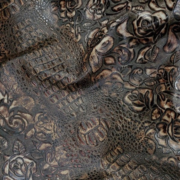 Floral and croc embossed leather in brown and gold tint - Your Western Decor