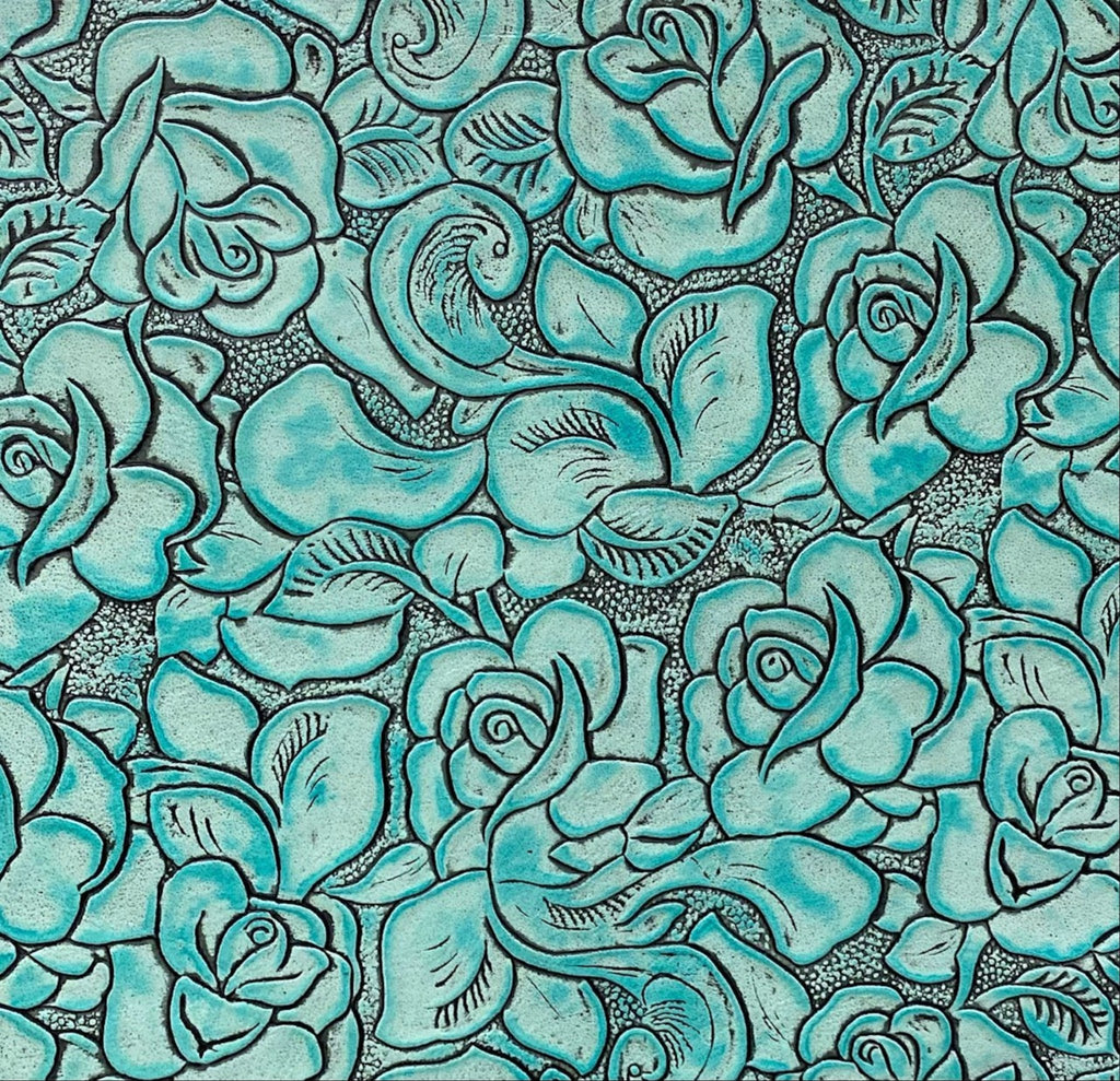 Roses Light Turquoise Embossed Leather | Your Western Decor