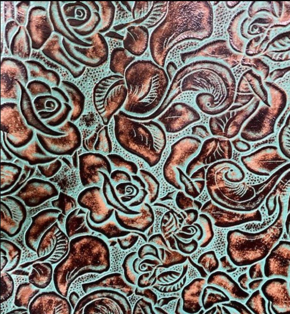 Roses Turquoise/Brown Embossed Leather | Your Western Decor