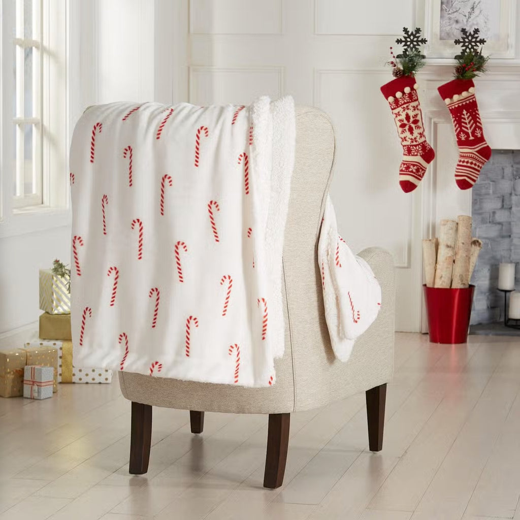 Candy Cane Sherpa Throw Blanket - Your Western Decor