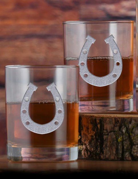 Deep Carved Horseshoe Whiskey Glasses - Your Western Decor