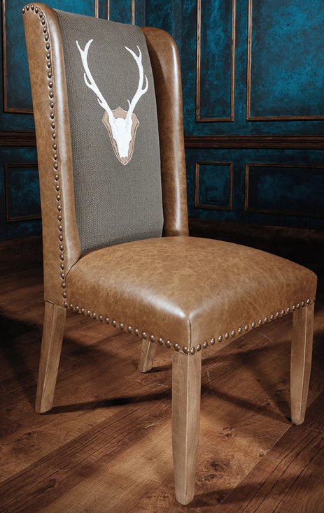Uncle buck fabric and leather upholstered dining chair - Your Western Decor
