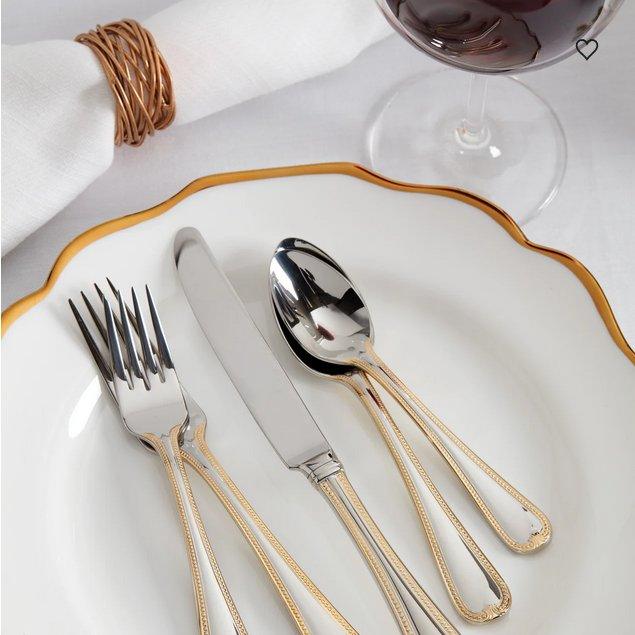 Jeweled Gold Flatware Set sliver with gold trim handle 5-pc - Your Western Decor