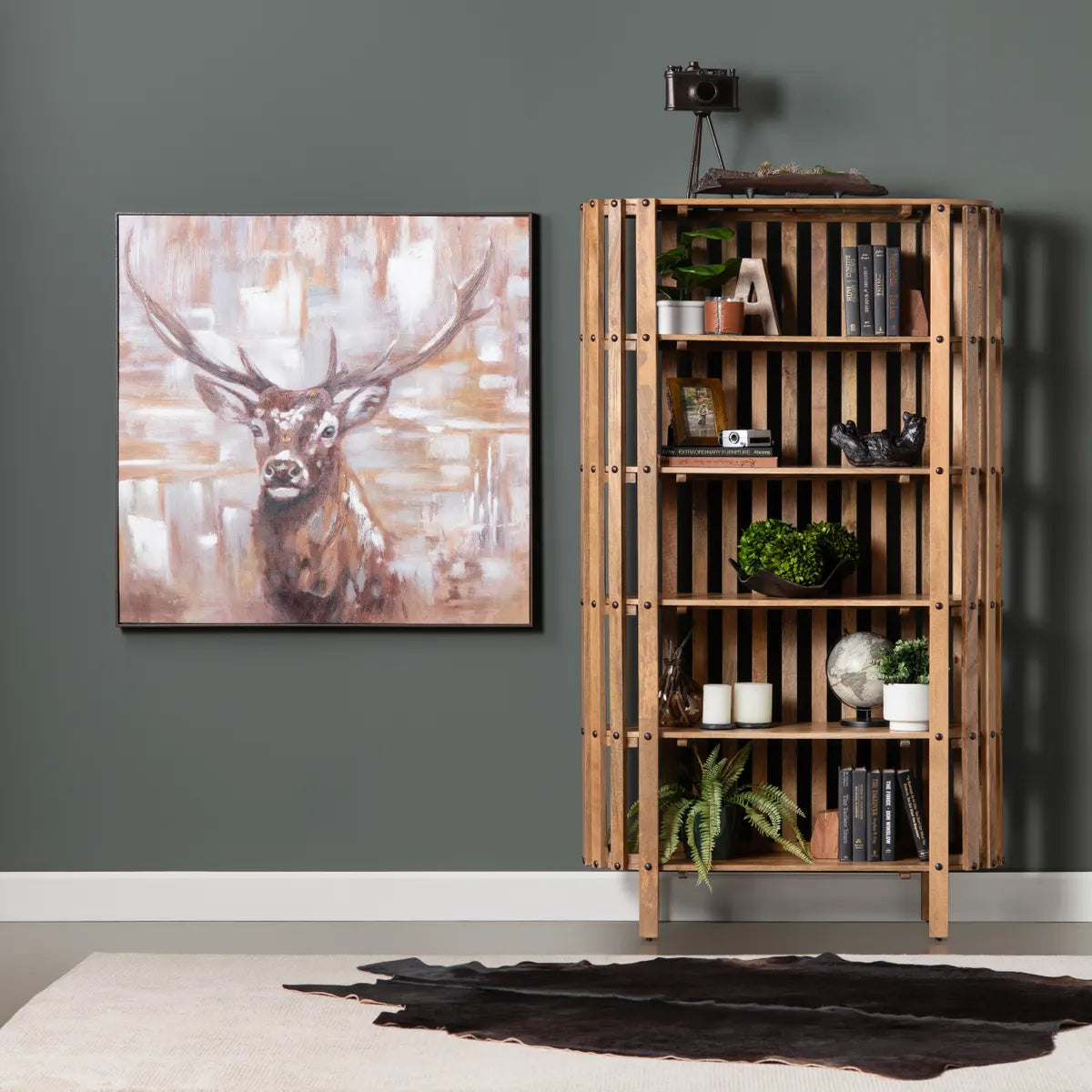 Seasons Tribute Painting - Deer Painting - Brown, grey & White - Natural textures - Your Western Decor