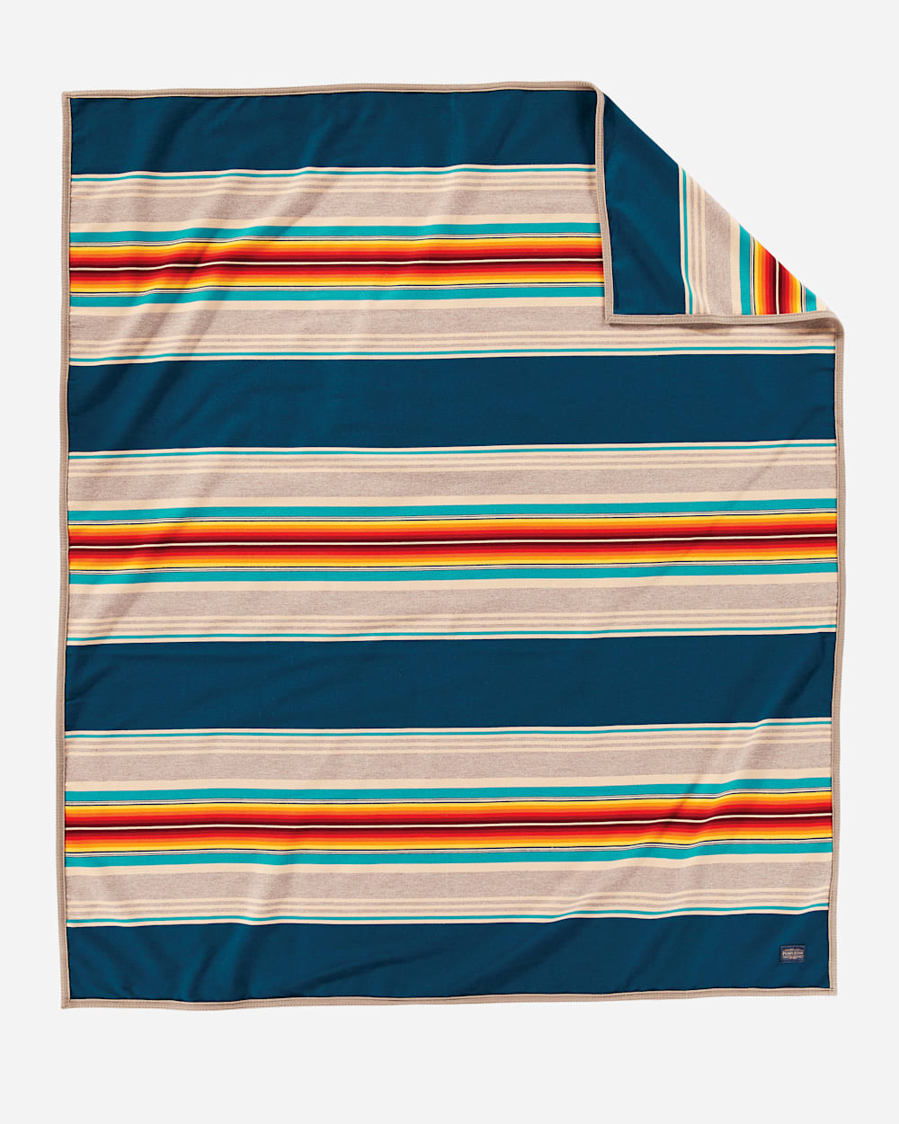 Serape Stripe Wool Blanket - Aegean Blue, Sunset colors, Grey, Turquoise & Tan - Your Western Decor