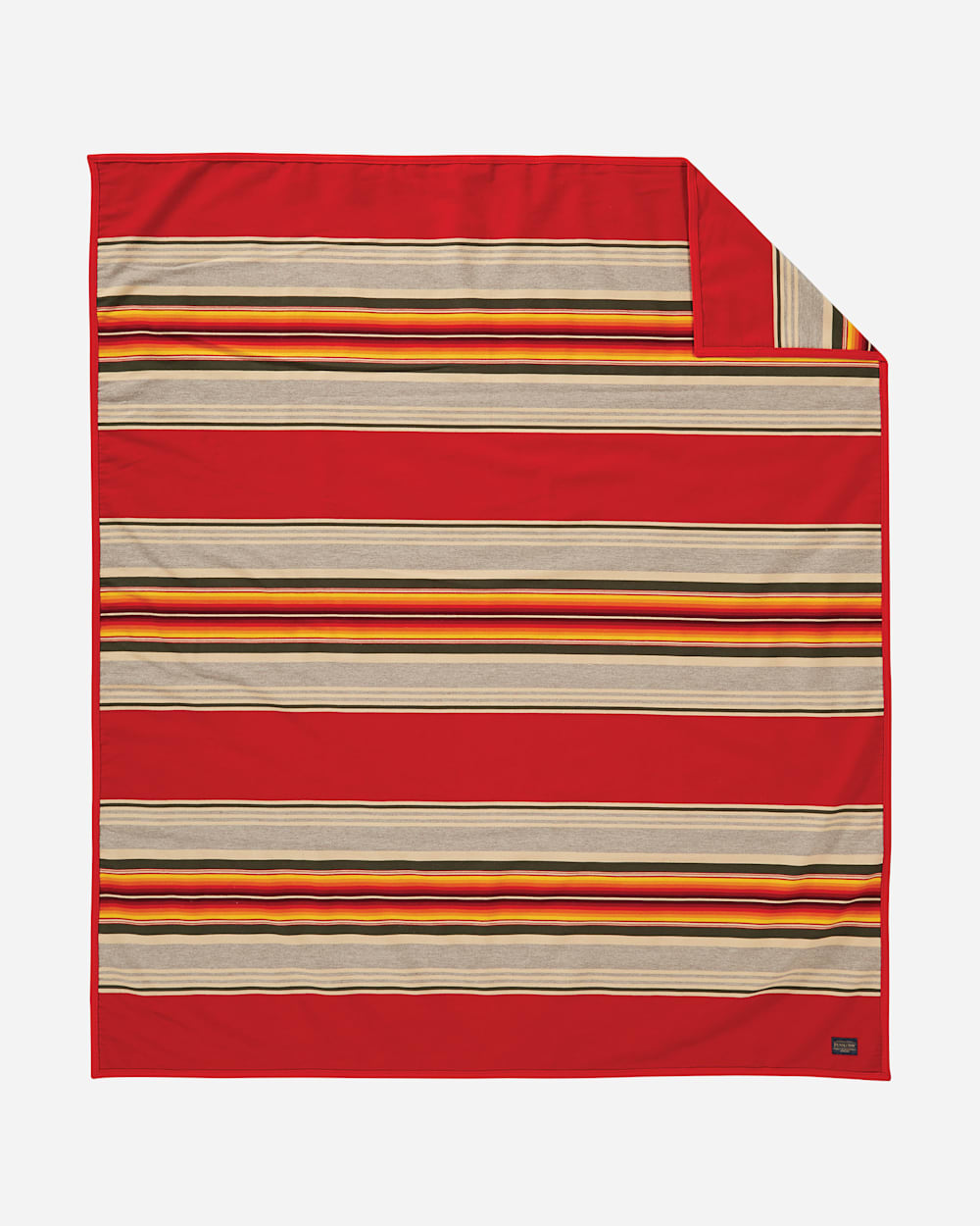 Serape Stripe Wool Blanket - Scarlet Red, Sunset colors, Grey, Tan & Brown - Your Western Decor