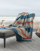 Serape Stripe Wool Blanket - Turquoise, Grey, Sunset colors, White & tan - Your Western Decor