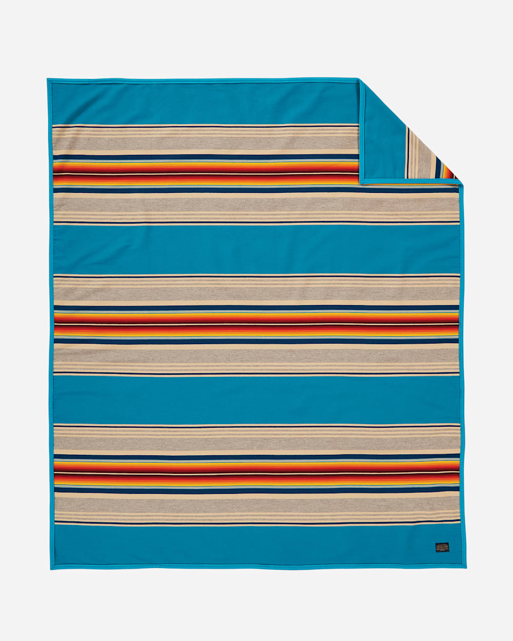 Serape Stripe Wool Blanket - Turquoise, Grey, Sunset colors, White & tan - Your Western Decor