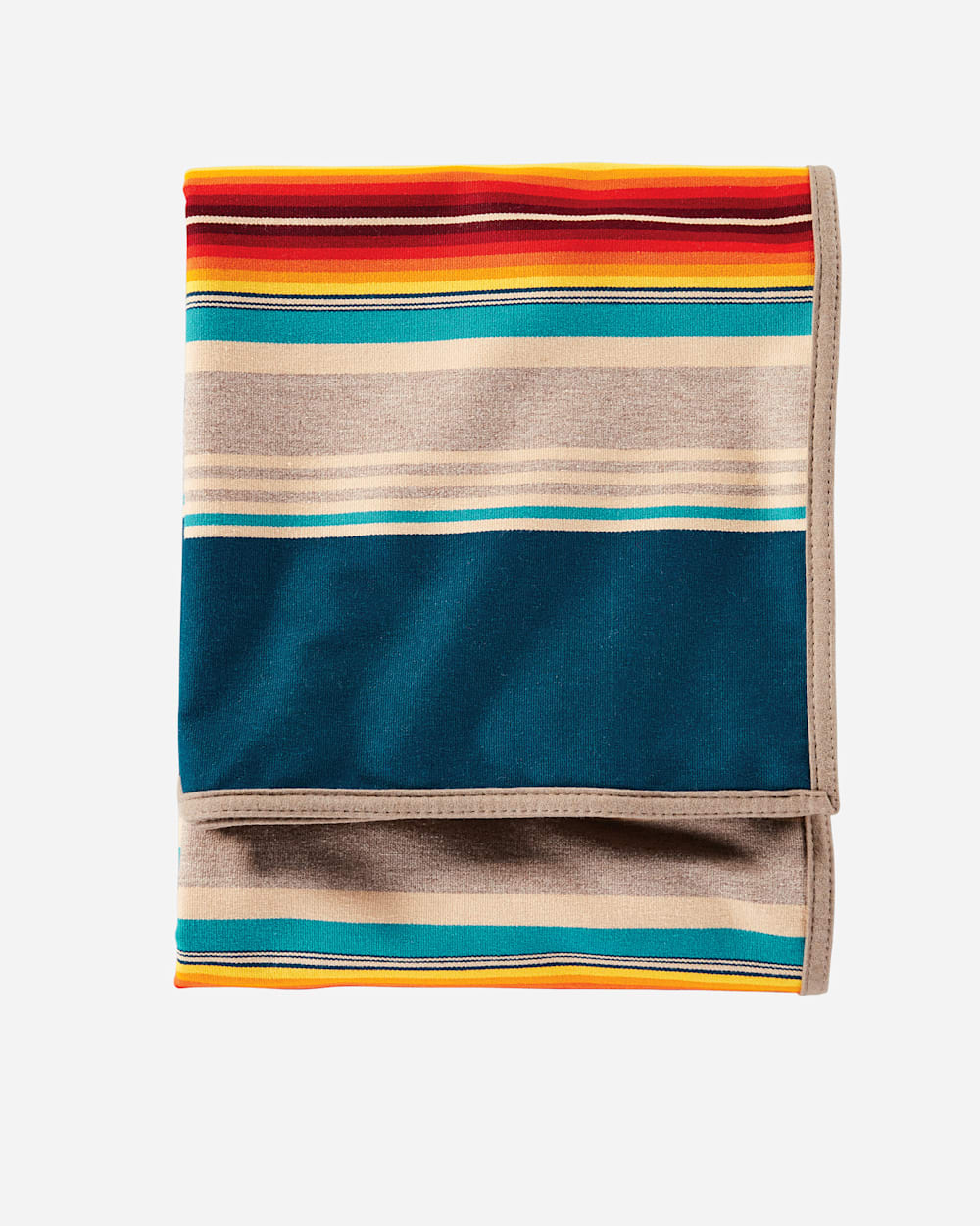 Serape Stripe Wool Blankets - Felt Binding - Blues, grey, sunset colors & tan - Your Western Decor