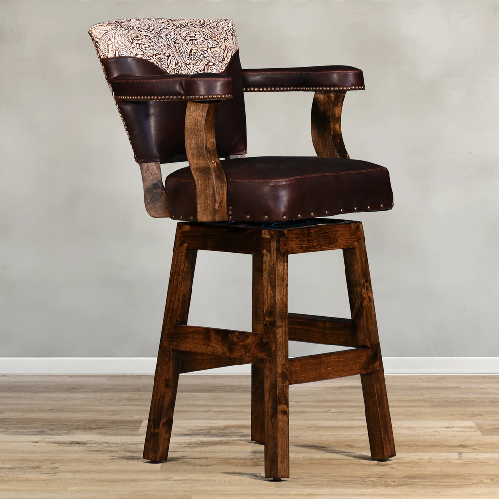 American made Chisum Western Leather Bar Chair - Your Western Decor