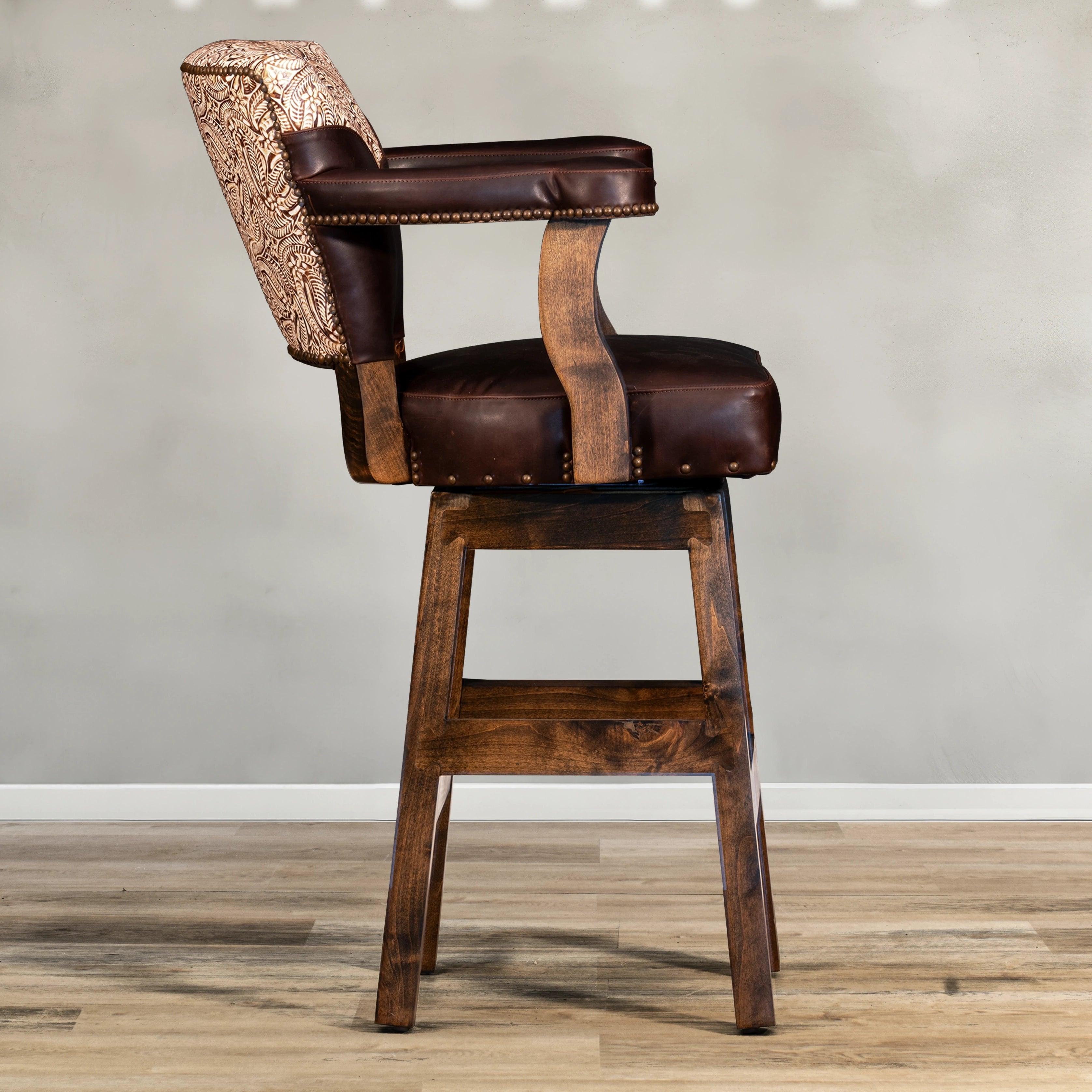 American made Chisum Western Leather Bar Chair - Your Western Decor