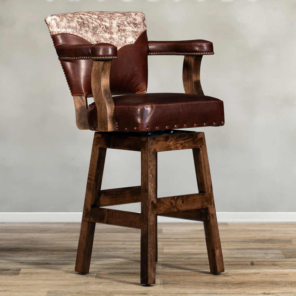 Driftwood Leather Bar Chair made in the USA - Your Western Decor