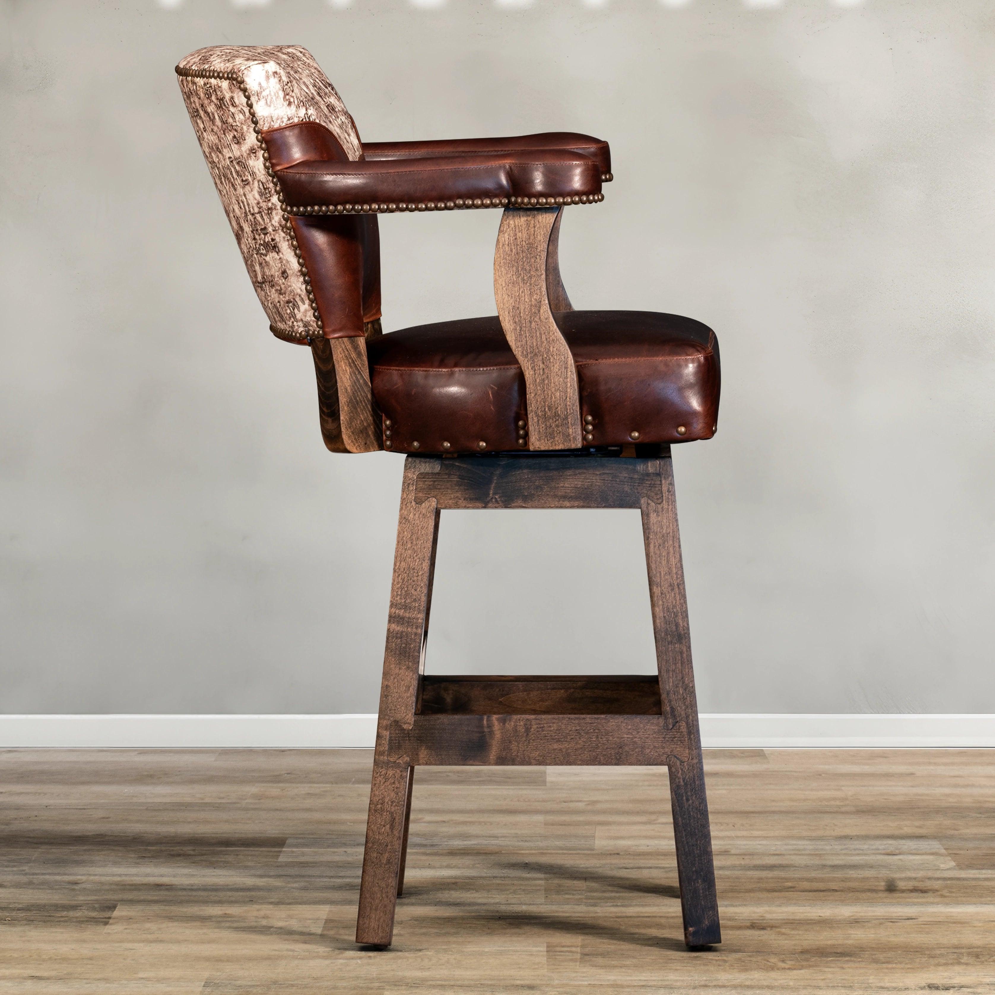 Driftwood Leather Bar Chair made in the USA - Your Western Decor