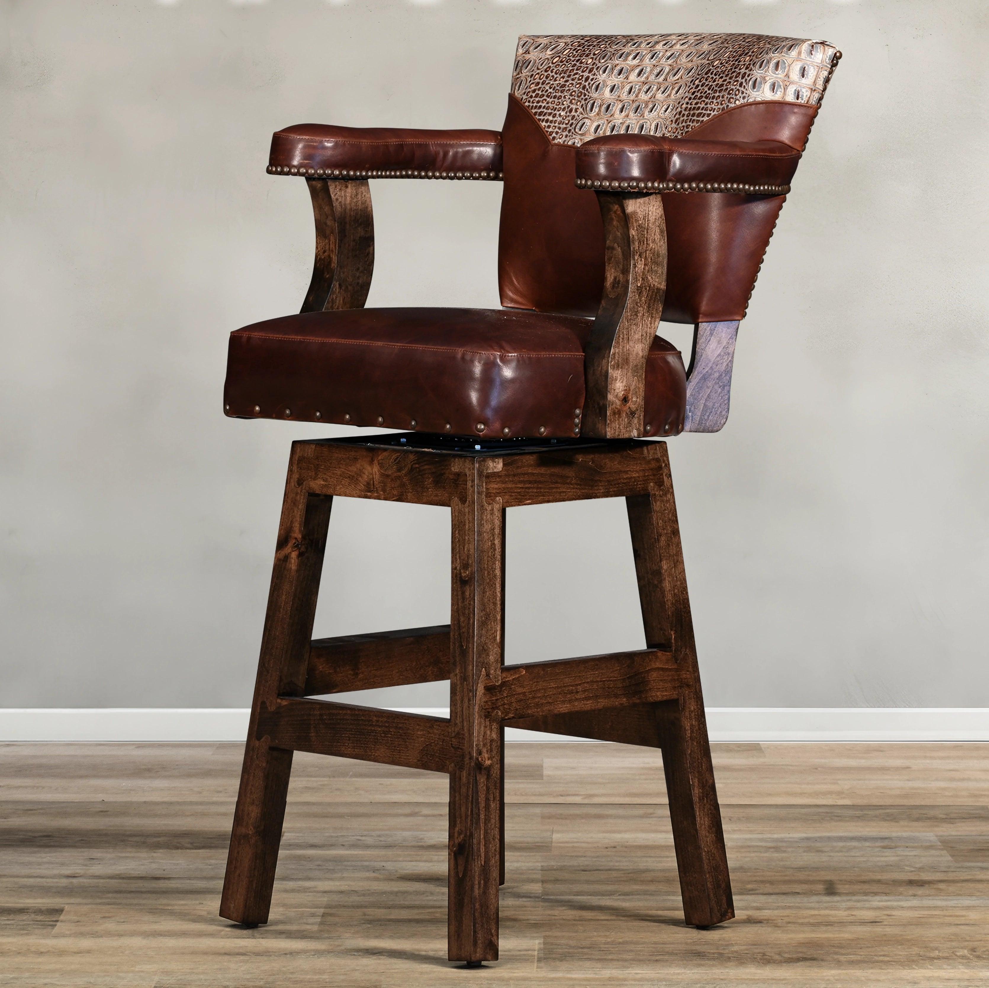 American made Ivory Croc Yoke & Leather Bar Chair - Your Western Decor