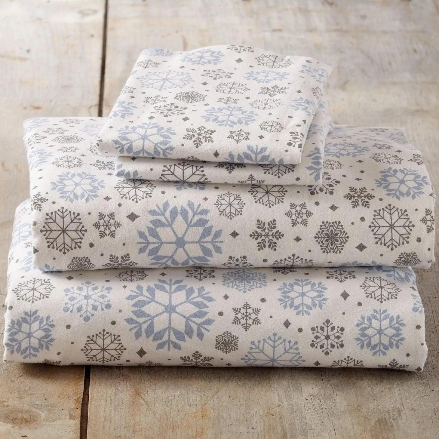 Snowflakes Cotton Flannel Sheets - Your Western Decor