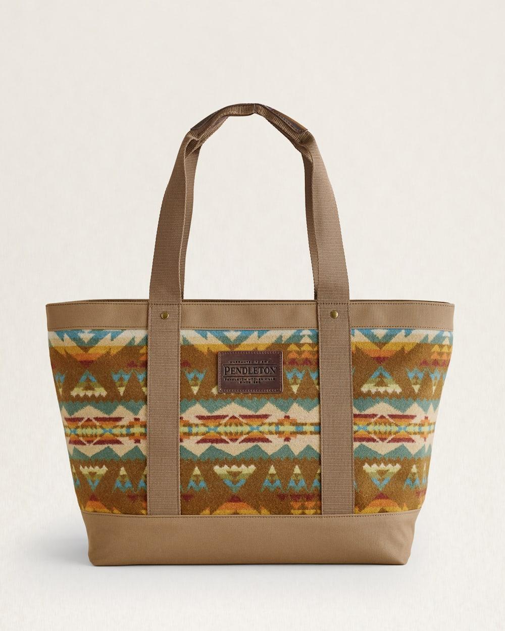 Solstice Canyon Zip Tote - Pendleton Wool - Leather Logo Patch - Polyester Canvas Handles - Interior Pockets - Your Western Decor