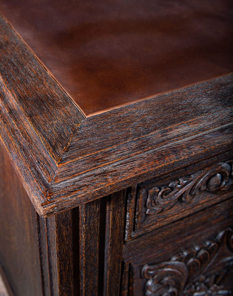 Spanish Olite Executive Desk with leather top - Corner Detail - Your Western Decor