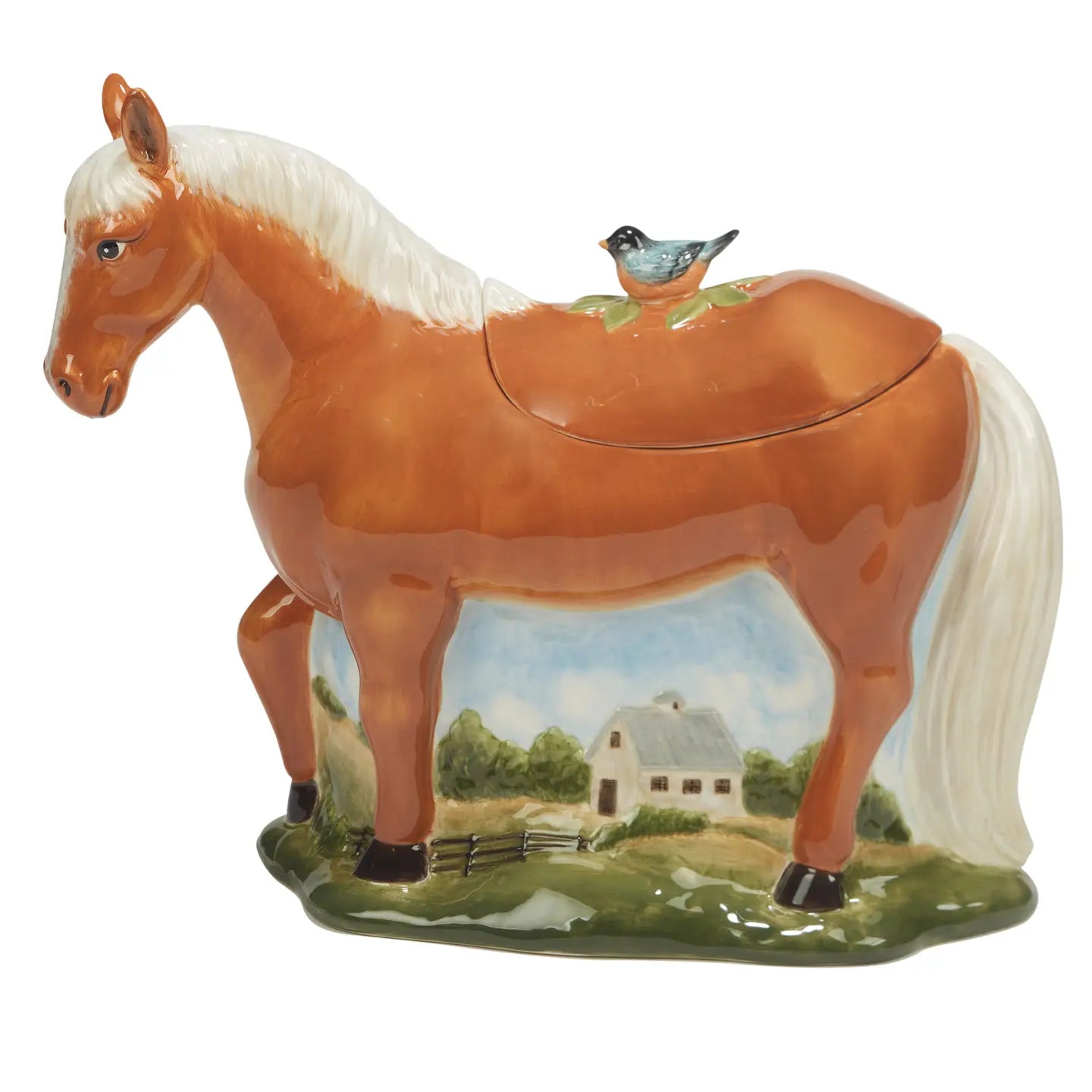 Stables Horse Cookie Jar - 3D Cookie Jar - Horse with blue bird - Your Western Decor