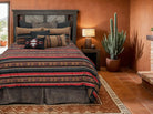 Western Bedding set with a stripe design in red, blue, white and browns. Your Western Decor