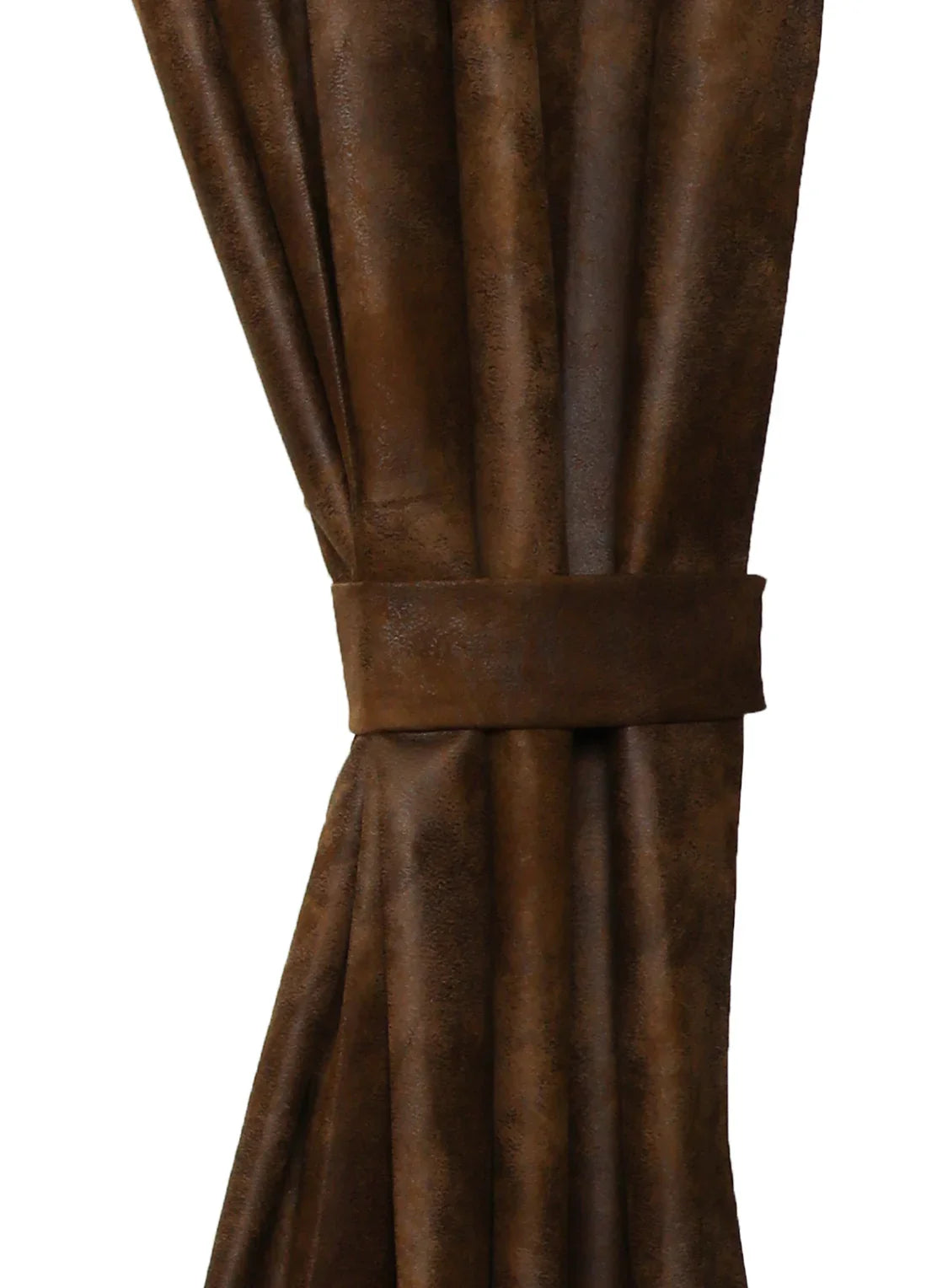 Sunset Canyon Tie Back. Brown faux leather curtain tieback