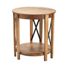 Sutton Creek Accent Table - Natural Wood - Stained Brown finish - Metal X poles - Bottom shelf - Your Western Decor