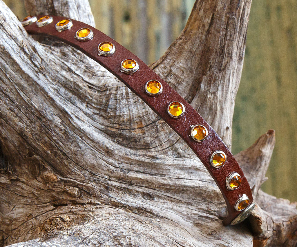 Single Band Swarovski Topaz Crystals & Leather Bracelet handmade in the USA - Your Western Decor