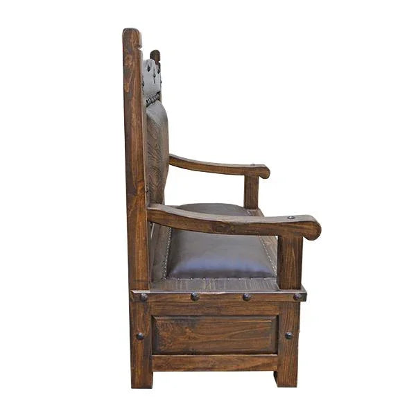 Tooled leather storage bench handcrafted from solid wood with rustic Western styling