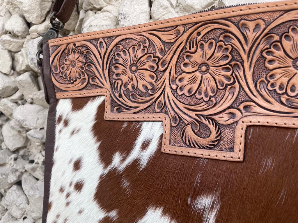 Tooled Cowhide Crossbody Bag - Your Western Decor