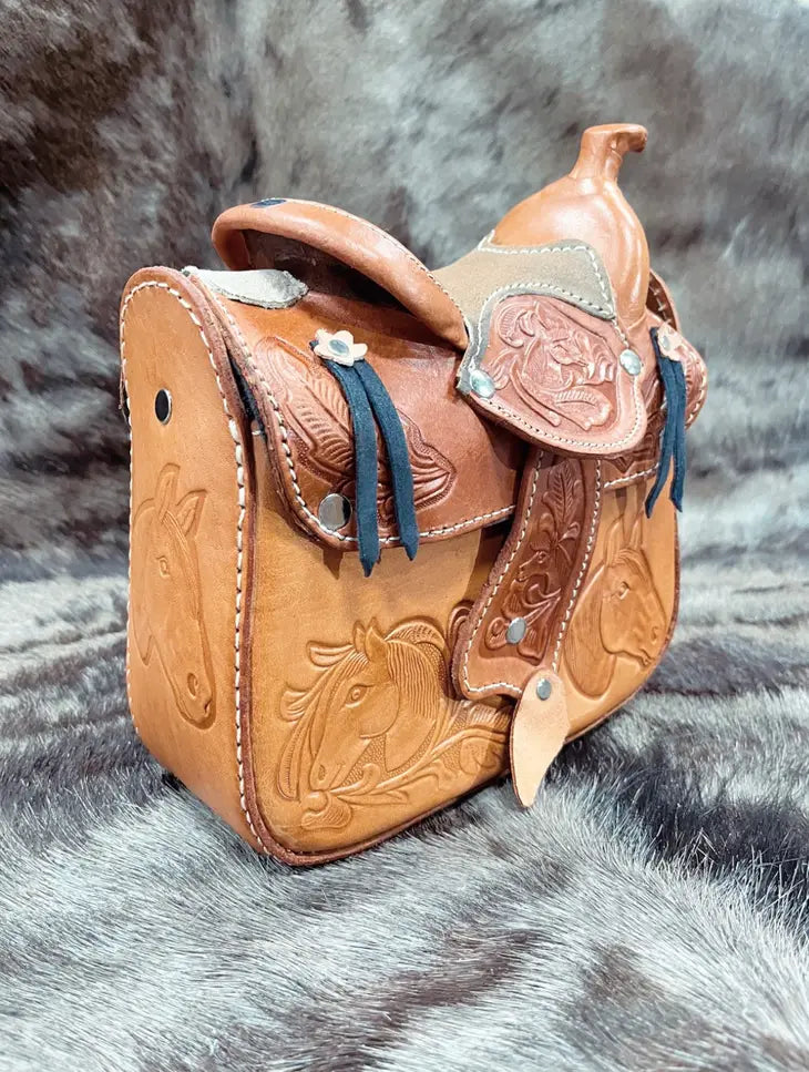 Tooled Leather Saddle Purse Tan - Your Western Decor