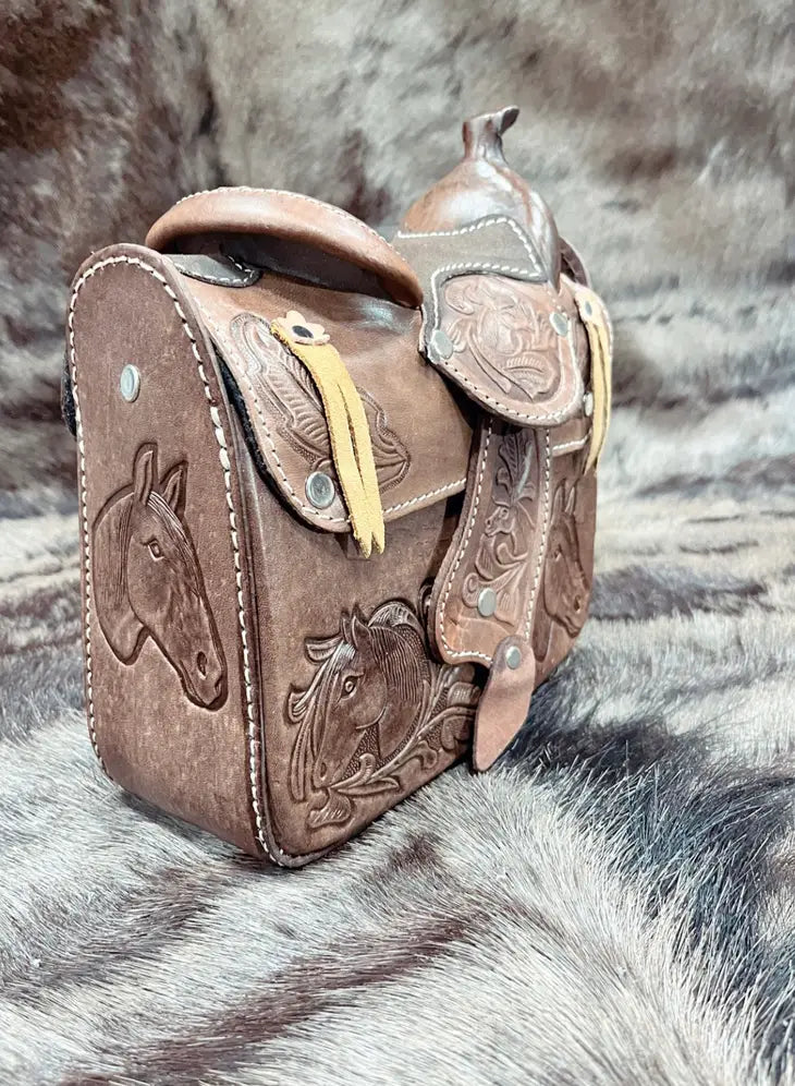 Tooled Leather Saddle Purse Brown - Your Western Decor