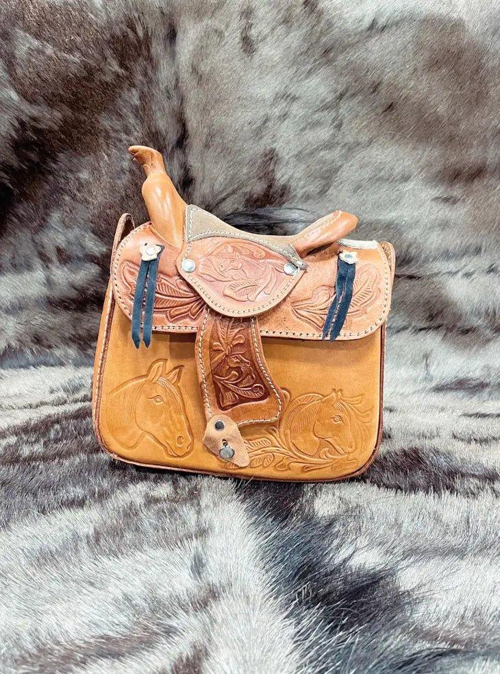 Tooled Leather Saddle Purse Tan - Your Western Decor