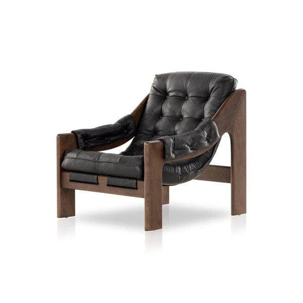 Tuft Sling Seat Black Leather Chair - Your Western Decor