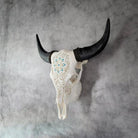 Turquoise Mandala Carved Steer Skull in White - Your Western Decor