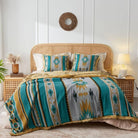 Faux Fur Aztec Blanket Turquoise+Gold - Your Western Decor