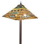 Valencia Mission floor lamp underside view showing dual bulbs and stained glass shade detail