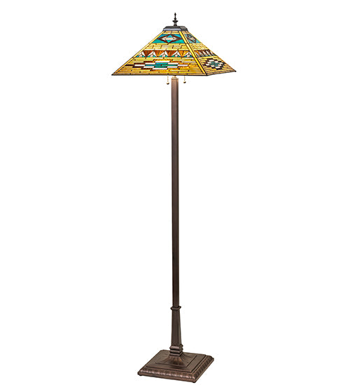 Valencia Mission floor lamp full view with handcrafted stained glass shade and bronze base