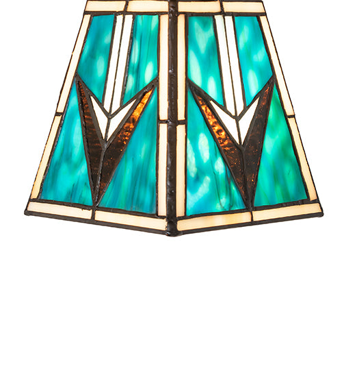 Valencia Turquoise stained glass shade close-up with geometric arrowhead design