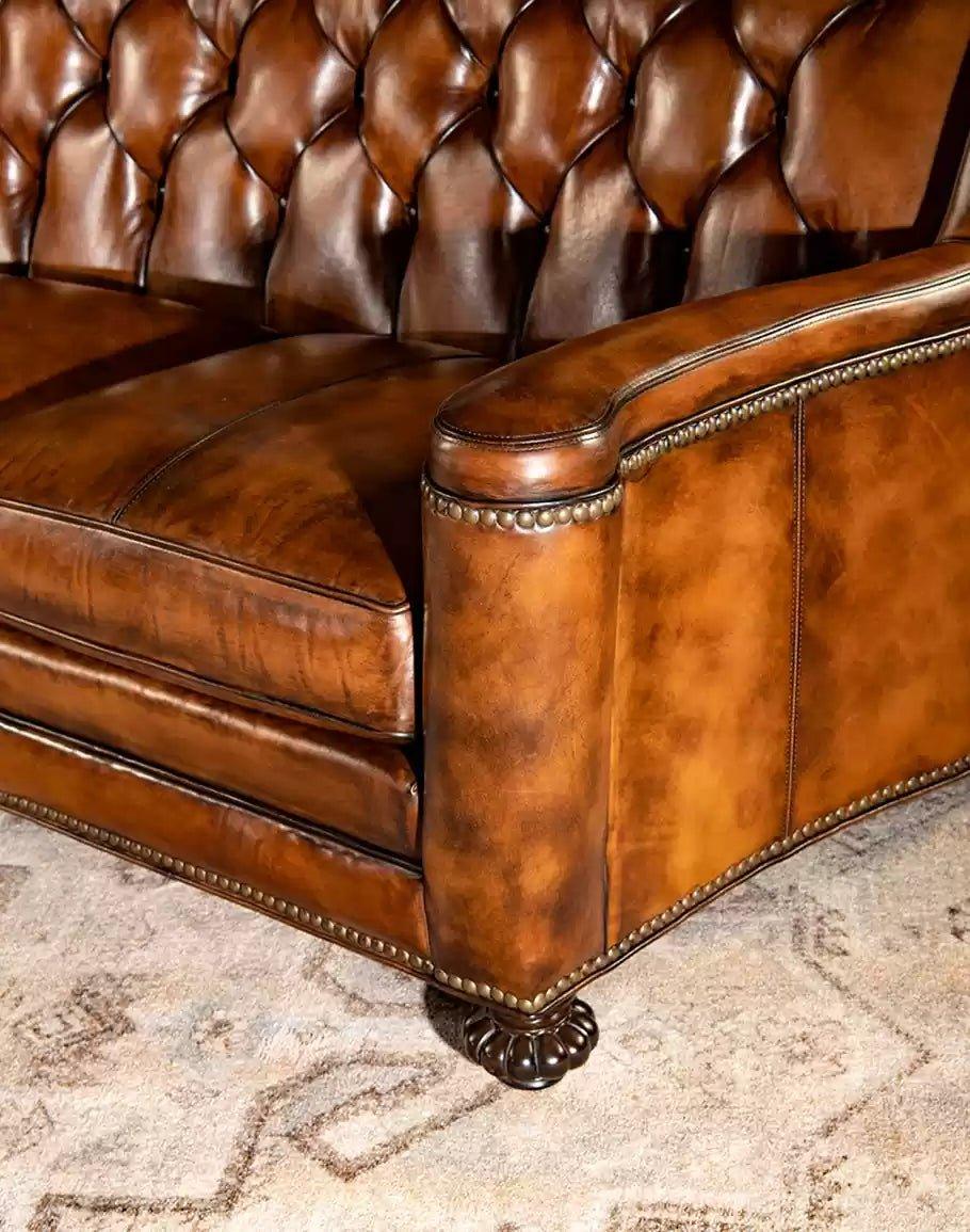 American made Victorian Style Tuft Leather Sofa - Your Western Decor