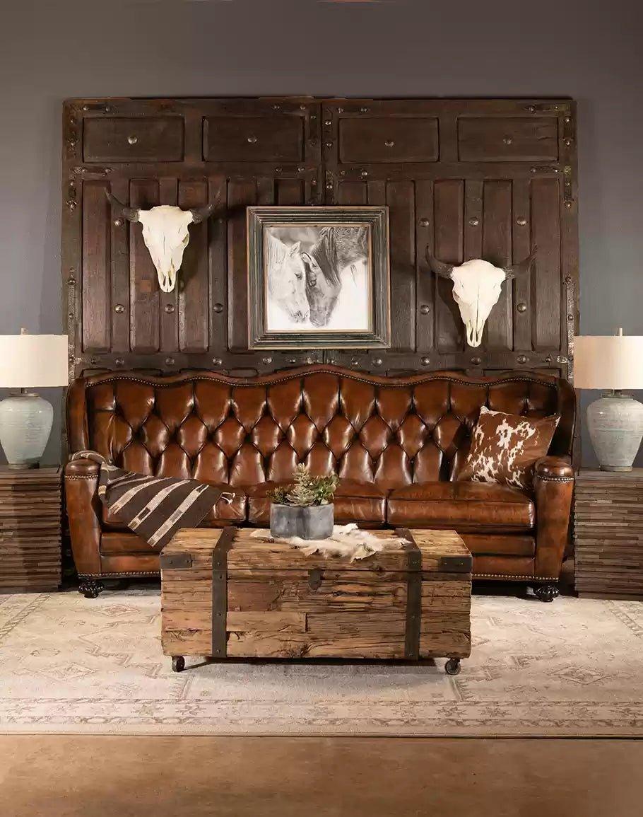 American made Victorian Style Tuft Leather Sofa - Your Western Decor