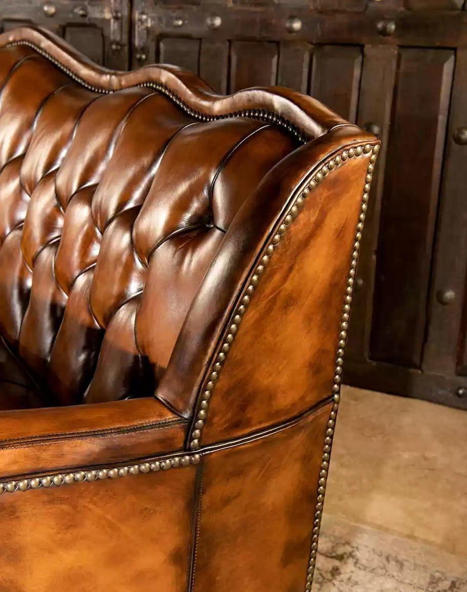 American made Victorian Style Tuft Leather Sofa - Your Western Decor