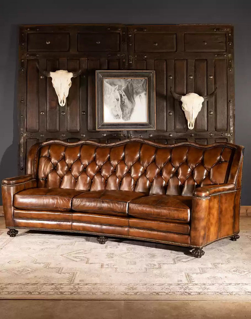 American made Victorian Style Tuft Leather Sofa - Your Western Decor