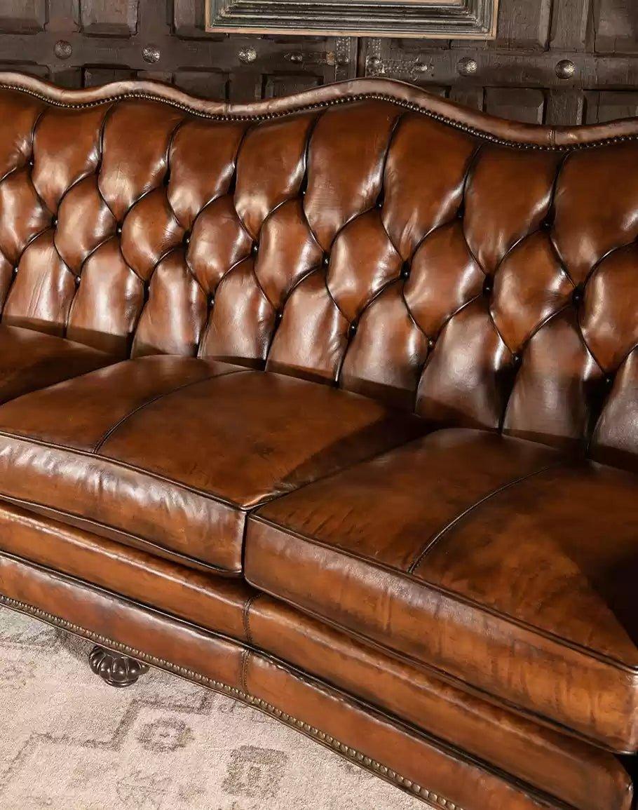 American made Victorian Style Tuft Leather Sofa - Your Western Decor