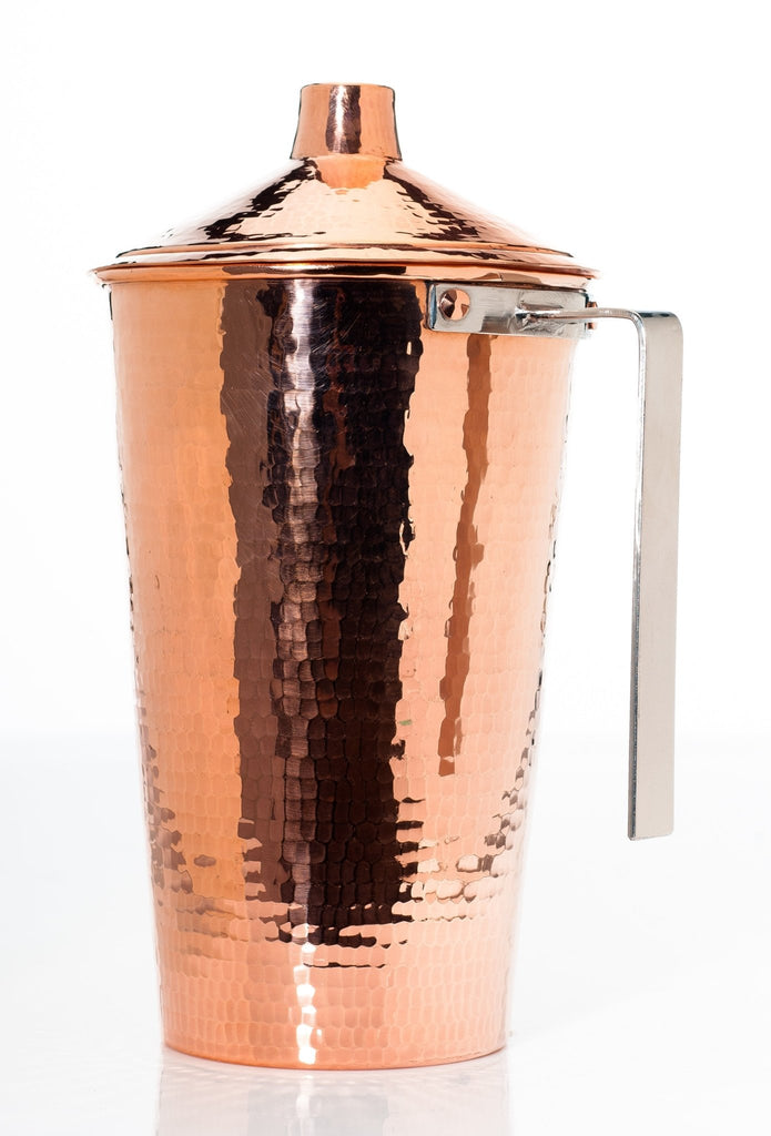 Hammered copper water pitcher with lid and handle - Your Western Decor