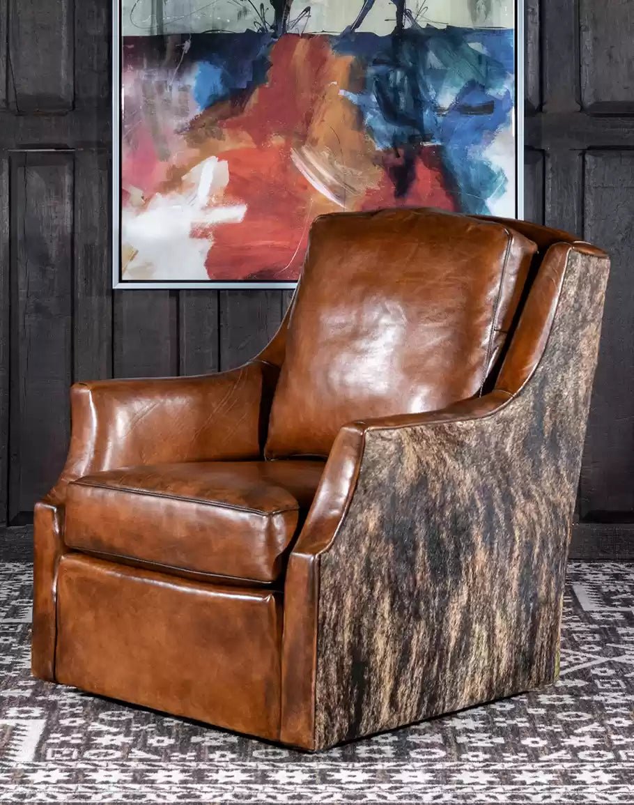 Western Cowhide & Leather Swivel Chair - Your Western Decor