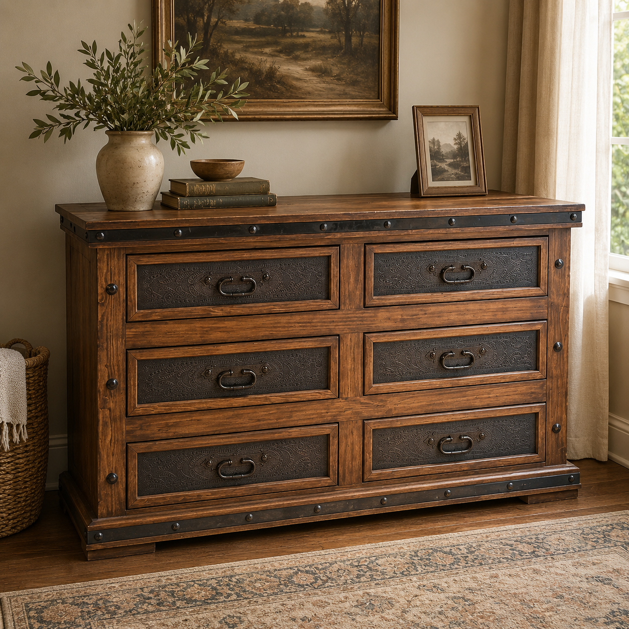 Tooled Leather Alicante Dresser | Your Western Decor Tooled Leather Alicante Dresser | Your Western Decor