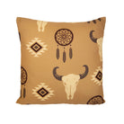 Western Skull Throw Pillow - Tan with Skulls, Dream catchers & aztec prints - Square - Your Western Decor